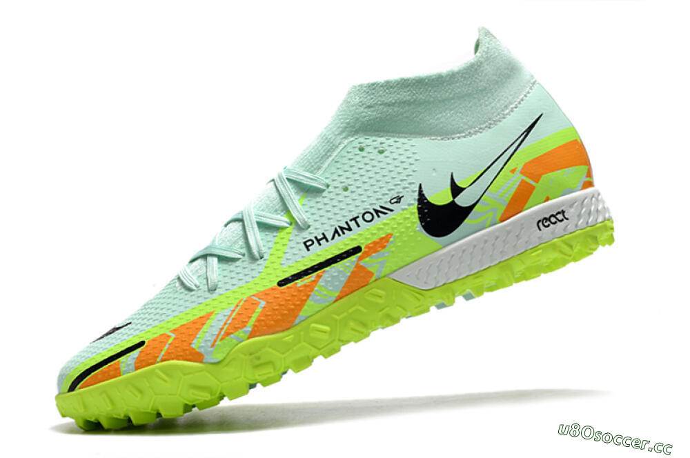 Men's Nike Phantom GT Pro TF Artificial Turf High-Tops Football Shoes - Jade/Yellow/Orange/Black 5