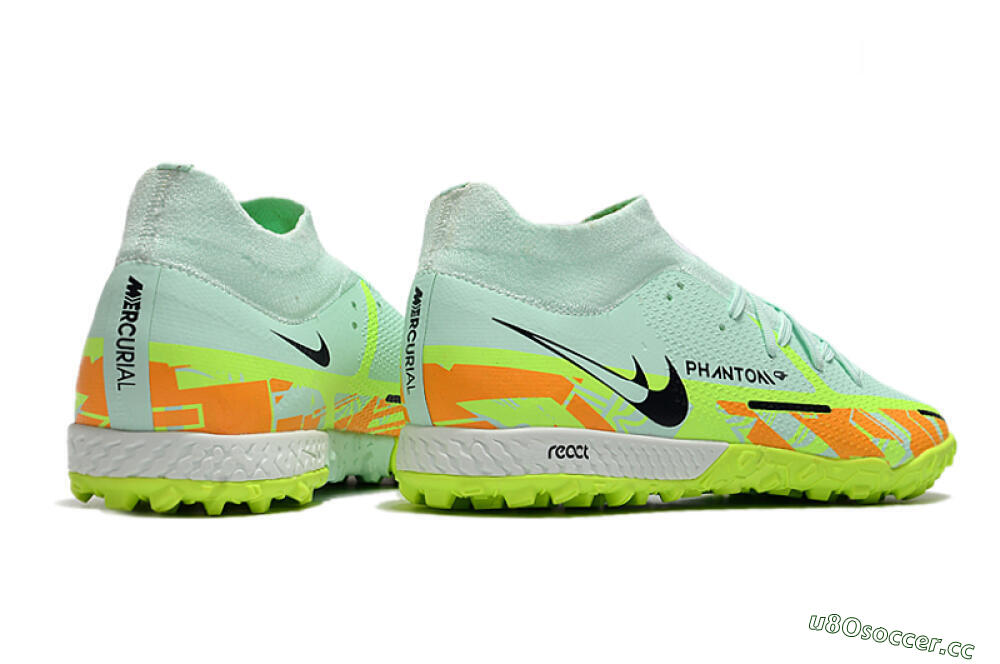 Men's Nike Phantom GT Pro TF Artificial Turf High-Tops Football Shoes - Jade/Yellow/Orange/Black 6