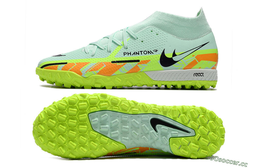 Men's Nike Phantom GT Pro TF Artificial Turf High-Tops Football Shoes - Jade/Yellow/Orange/Black 1