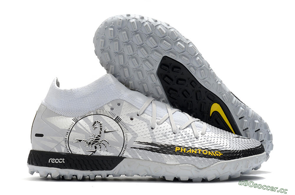 Men's Nike Phantom GT Pro TF Artificial Turf High-Tops Football Shoes - Silver/Black/Yellow 2
