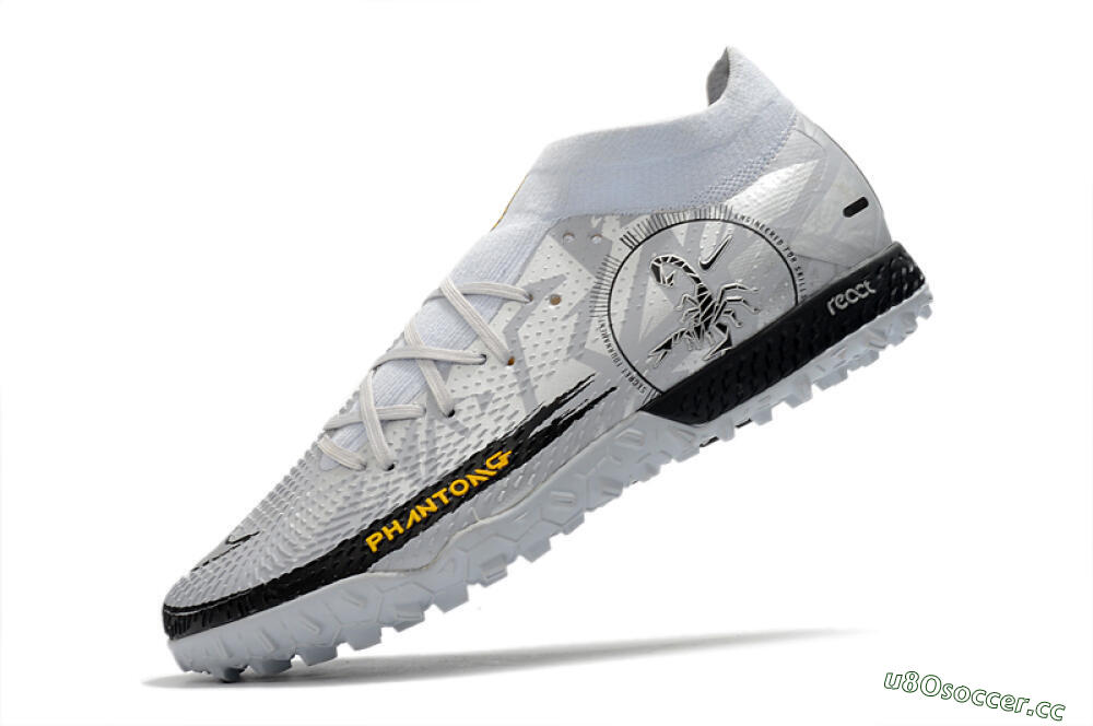 Men's Nike Phantom GT Pro TF Artificial Turf High-Tops Football Shoes - Silver/Black/Yellow 5