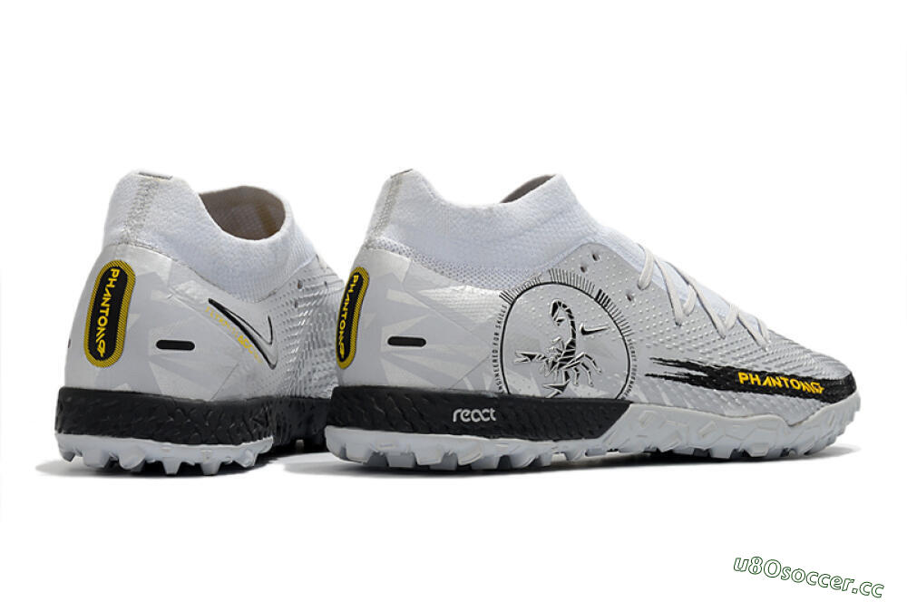 Men's Nike Phantom GT Pro TF Artificial Turf High-Tops Football Shoes - Silver/Black/Yellow 6