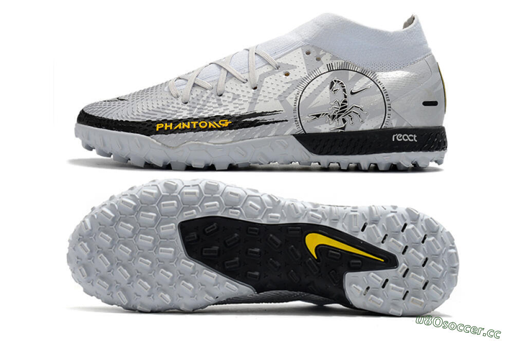 Men's Nike Phantom GT Pro TF Artificial Turf High-Tops Football Shoes - Silver/Black/Yellow 1