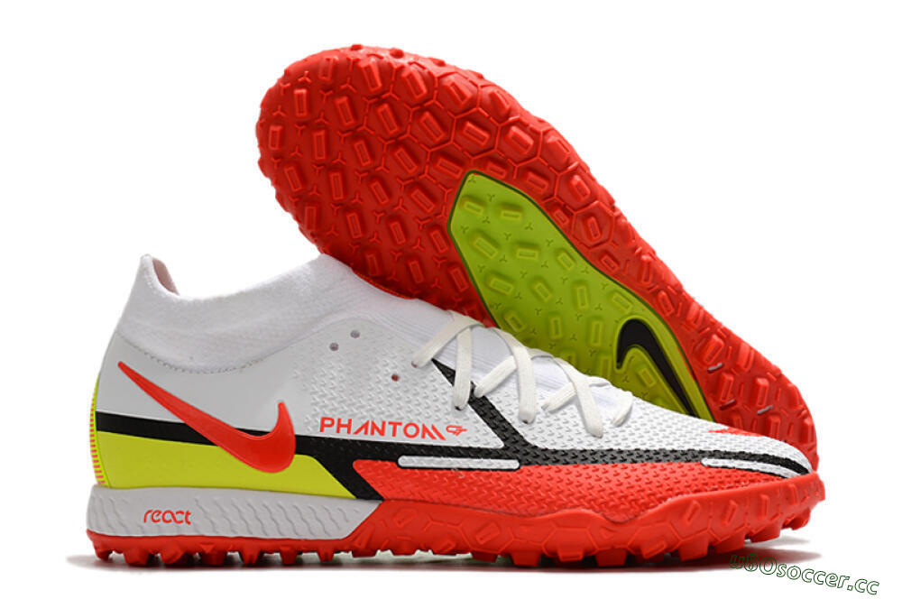 Men's Nike Phantom GT Pro TF Artificial Turf High-Tops Football Shoes - White/Black/Red/Yellow 2