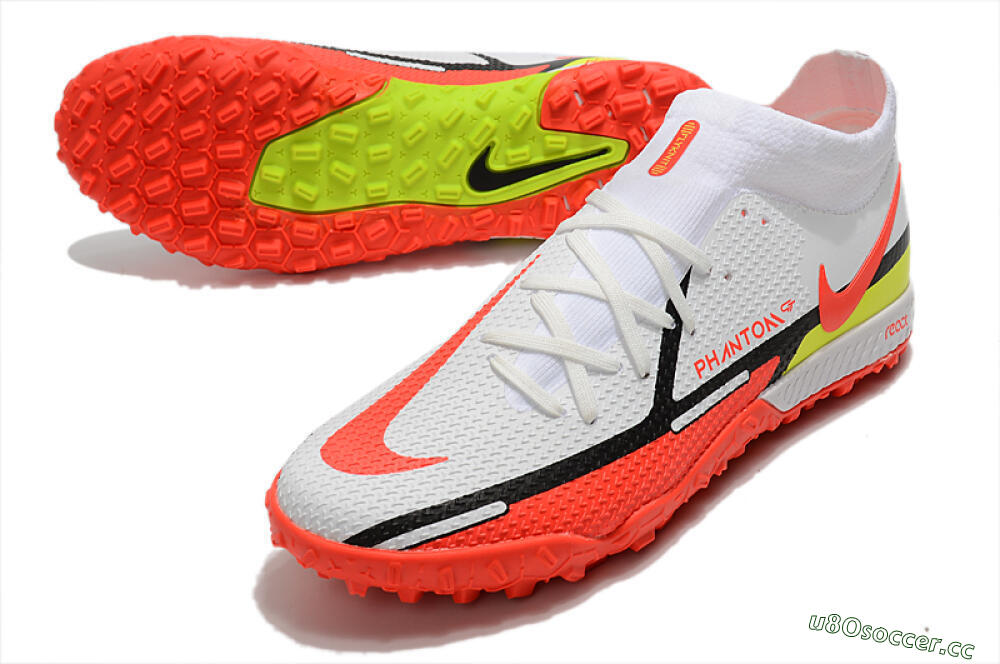 Men's Nike Phantom GT Pro TF Artificial Turf High-Tops Football Shoes - White/Black/Red/Yellow 3