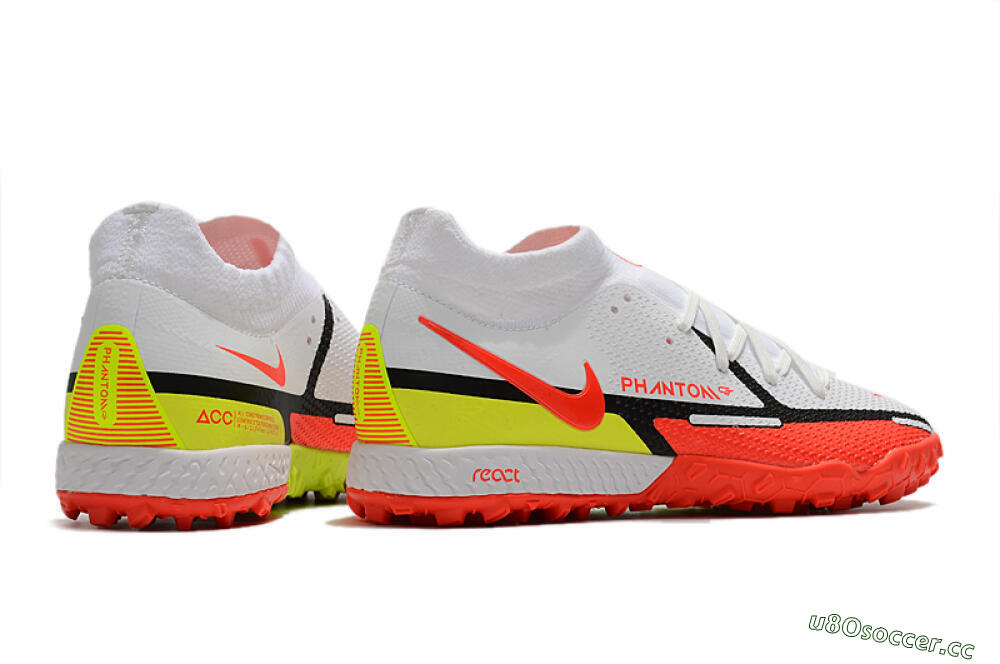 Men's Nike Phantom GT Pro TF Artificial Turf High-Tops Football Shoes - White/Black/Red/Yellow 6