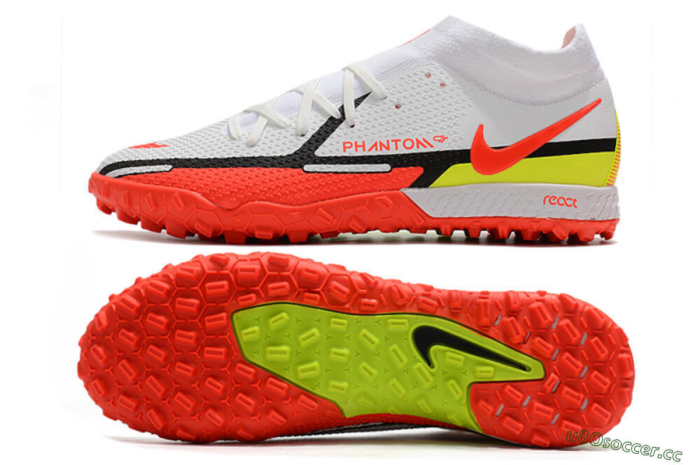 Men's Nike Phantom GT Pro TF Artificial Turf High-Tops Football Shoes - White/Black/Red/Yellow 1