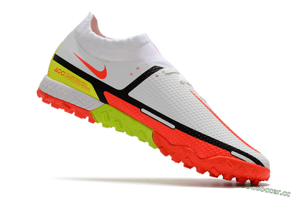 Men's Nike Phantom GT Pro TF Artificial Turf High-Tops Football Shoes - White/Black/Red/Yellow 4