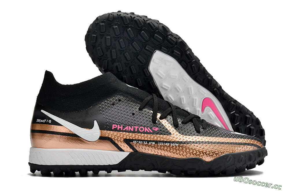 Men's Nike Phantom GT Pro TF Artificial Turf High-Tops Football Shoes - Gold/Black/White 2