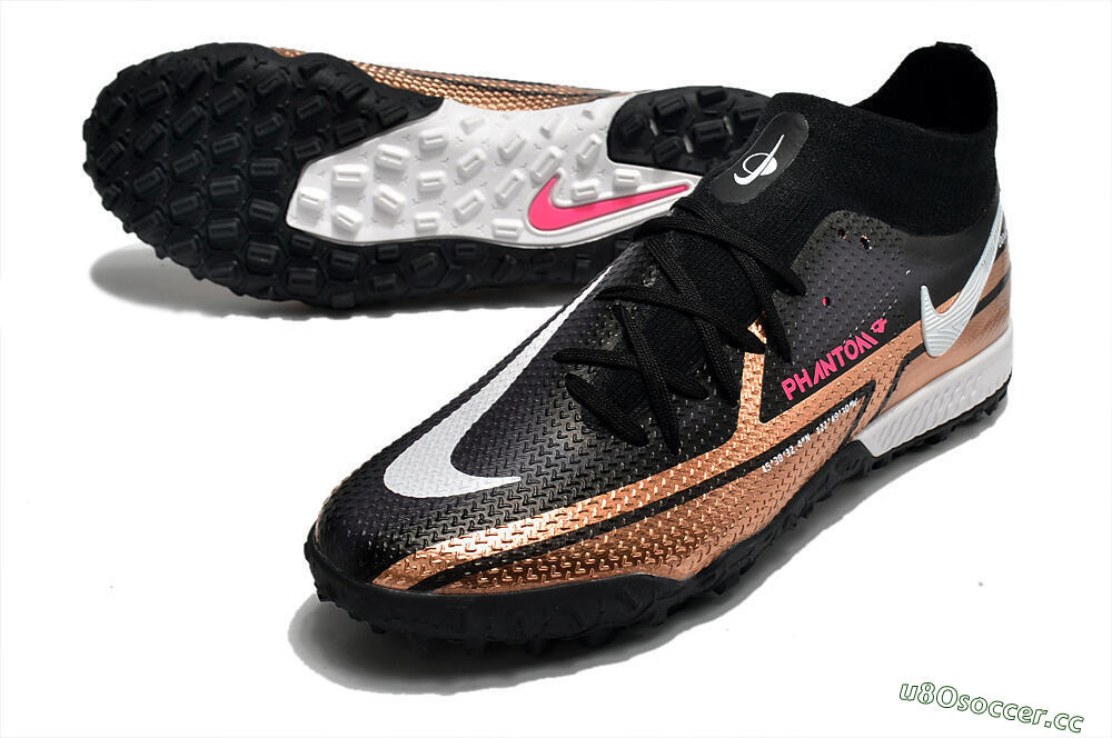 Men's Nike Phantom GT Pro TF Artificial Turf High-Tops Football Shoes - Gold/Black/White 3