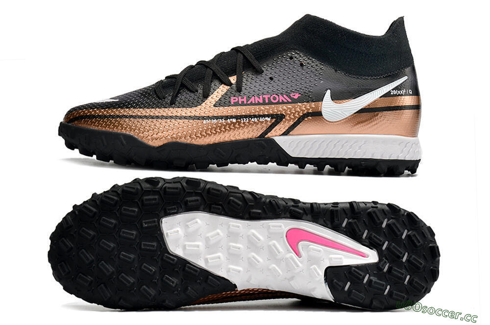 Men's Nike Phantom GT Pro TF Artificial Turf High-Tops Football Shoes - Gold/Black/White 1