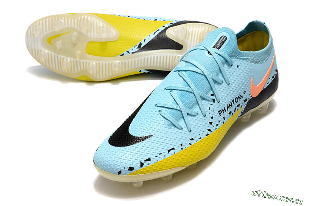 Men's Nike Phantom GT Elite AG Artificial Grass Low-Tops Football Boots - Blue/Yellow/Pink 3