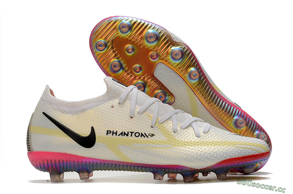Men's Nike Phantom GT Elite AG Artificial Grass Low-Tops Football Boots - White/Gold/Black 2