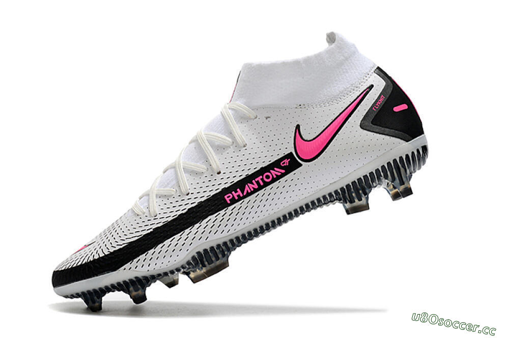 Men's Nike Phantom GT DF Elite FG Firm Ground High-Tops Football Boots - White/Black/Pink 5