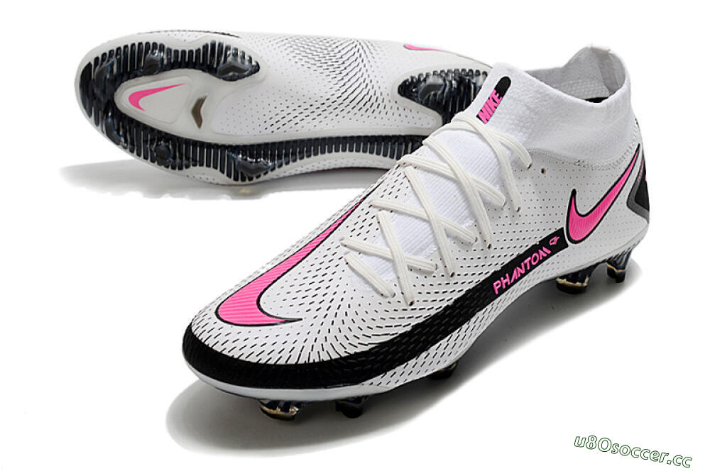 Men's Nike Phantom GT DF Elite FG Firm Ground High-Tops Football Boots - White/Black/Pink 3