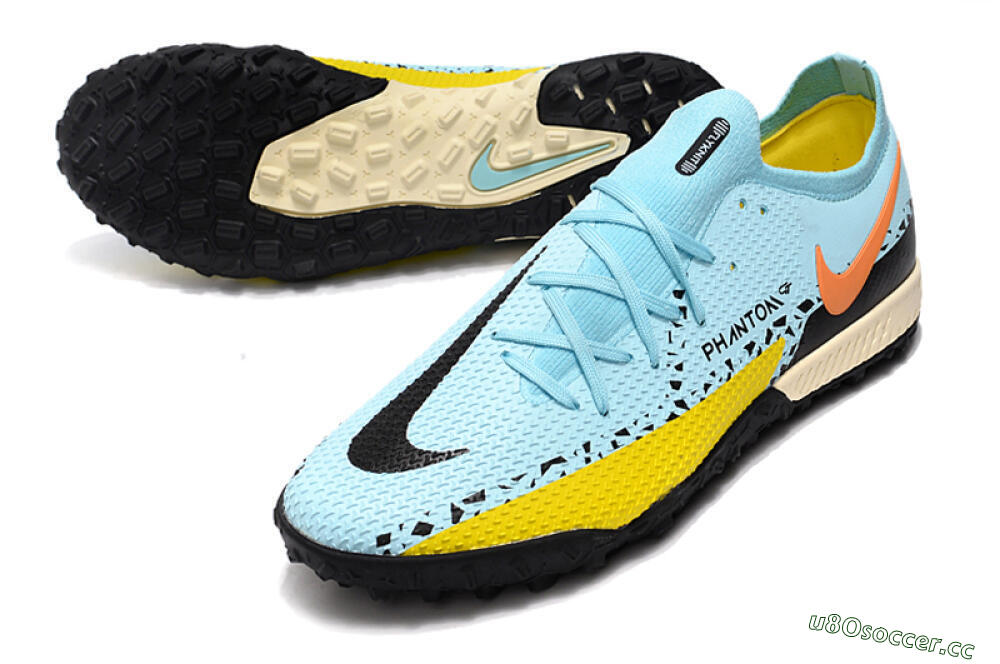 Men's Nike Phantom GT Pro TF Artificial Turf Low-Tops Football Shoes - Blue/Yellow/Pink 3