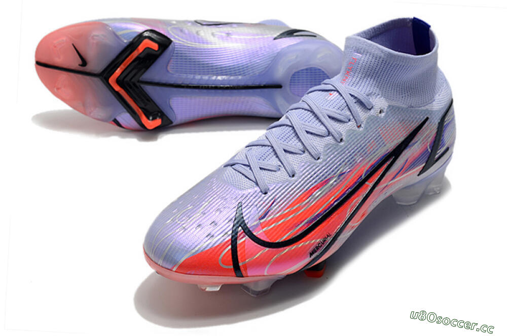 Men's Nike Mercurial Superfly 8 Elite FG Firm Ground High-Tops Football Boots - Purple/Red/Black 3