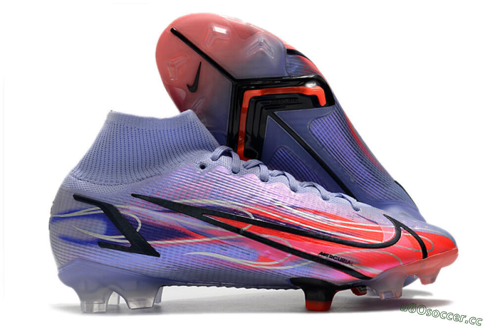 Men's Nike Mercurial Superfly 8 Elite FG Firm Ground High-Tops Football Boots - Purple/Red/Black 2