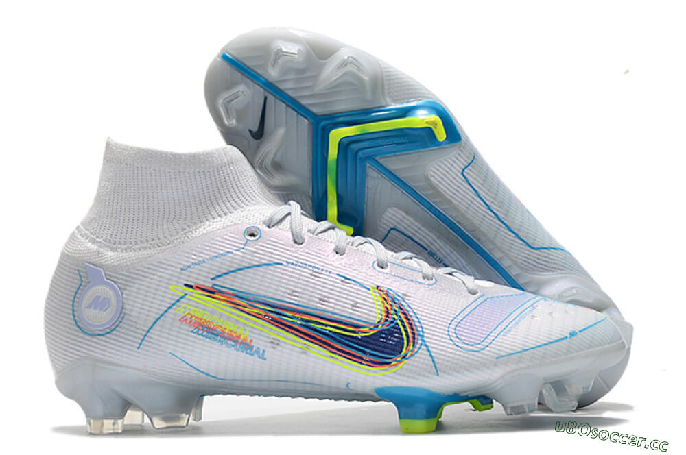 Men's Nike Mercurial Superfly 8 Elite FG Firm Ground High-Tops Football Boots - White/Blue/Yellow 2