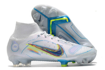 Men's Nike Mercurial Superfly 8 Elite FG Firm Ground High-Tops Football Boots - White/Blue/Yellow