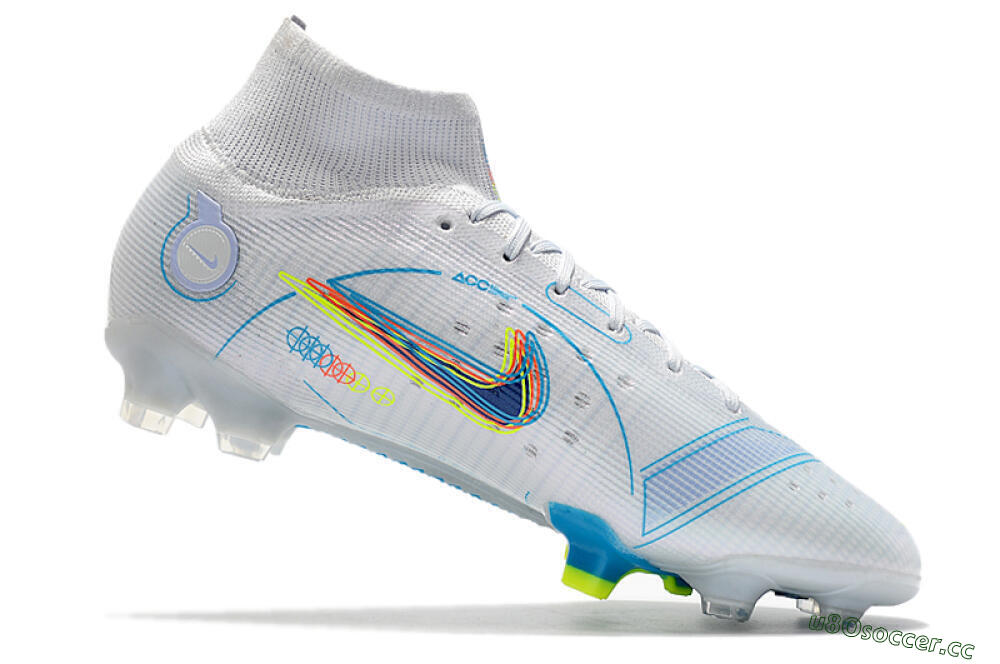 Men's Nike Mercurial Superfly 8 Elite FG Firm Ground High-Tops Football Boots - White/Blue/Yellow 4