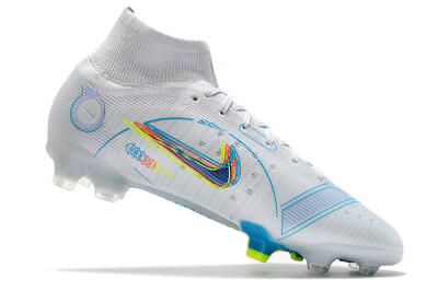 Men's Nike Mercurial Superfly 8 Elite FG Firm Ground High-Tops Football Boots - White/Blue/Yellow