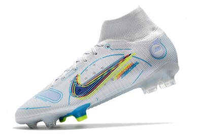 Men's Nike Mercurial Superfly 8 Elite FG Firm Ground High-Tops Football Boots - White/Blue/Yellow