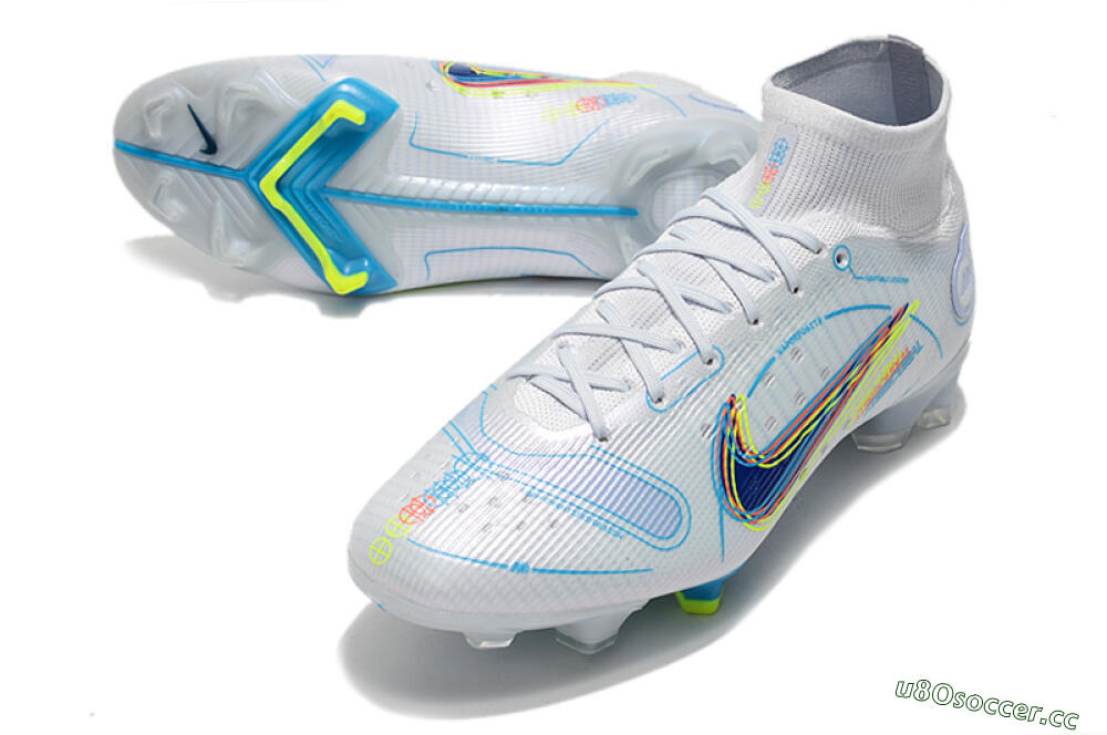Men's Nike Mercurial Superfly 8 Elite FG Firm Ground High-Tops Football Boots - White/Blue/Yellow 3