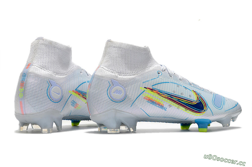 Men's Nike Mercurial Superfly 8 Elite FG Firm Ground High-Tops Football Boots - White/Blue/Yellow 6