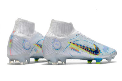 Men's Nike Mercurial Superfly 8 Elite FG Firm Ground High-Tops Football Boots - White/Blue/Yellow