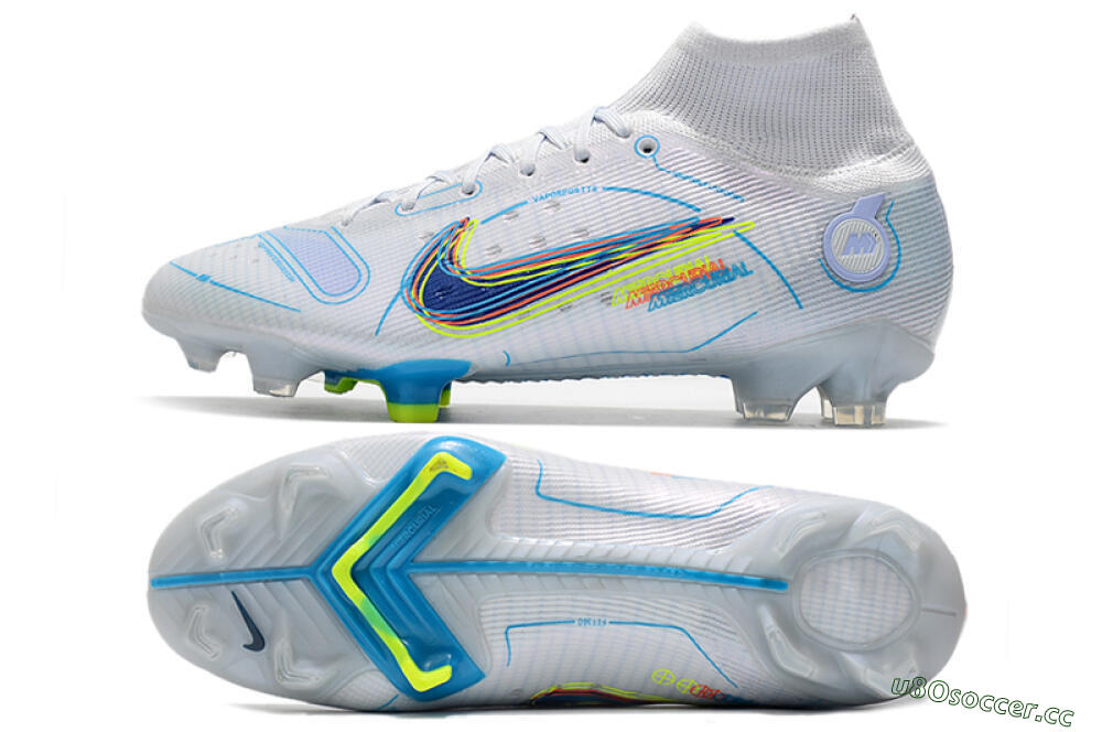 Men's Nike Mercurial Superfly 8 Elite FG Firm Ground High-Tops Football Boots - White/Blue/Yellow 1