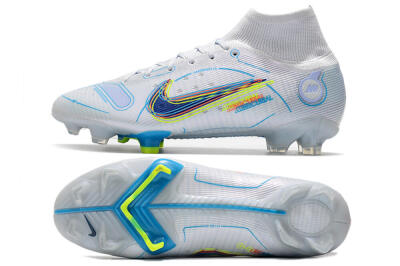Men's Nike Mercurial Superfly 8 Elite FG Firm Ground High-Tops Football Boots - White/Blue/Yellow