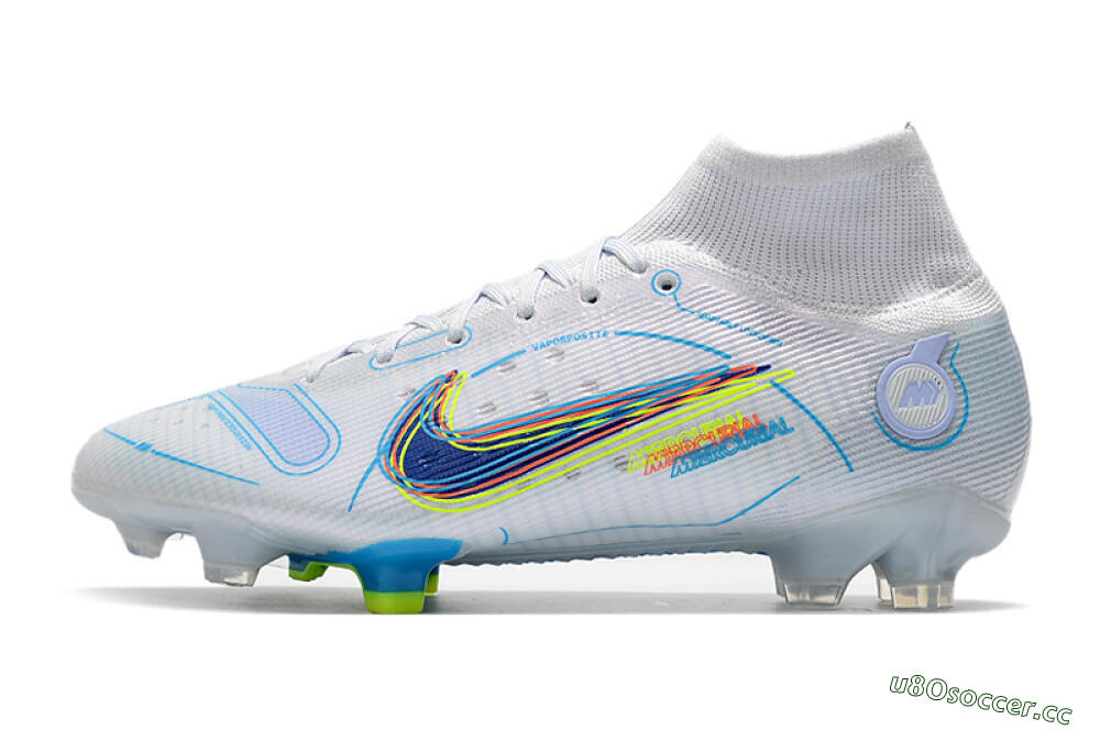 Men's Nike Mercurial Superfly 8 Elite FG Firm Ground High-Tops Football Boots - White/Blue/Yellow 0