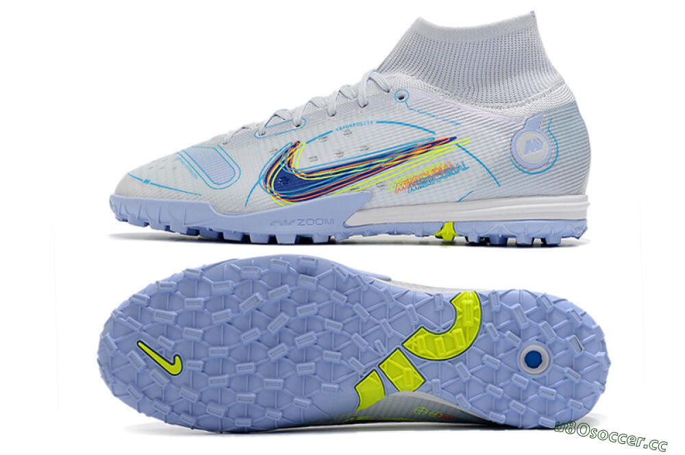 Men's Nike Mercurial Superfly 8 Elite TF Artificial Turf High-Tops Football Shoes - White/Blue/Yellow 1