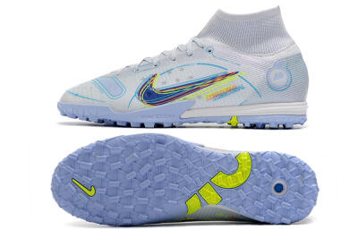 Men's Nike Mercurial Superfly 8 Elite TF Artificial Turf High-Tops Football Shoes - White/Blue/Yellow