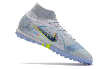 Men's Nike Mercurial Superfly 8 Elite TF Artificial Turf High-Tops Football Shoes - White/Blue/Yellow