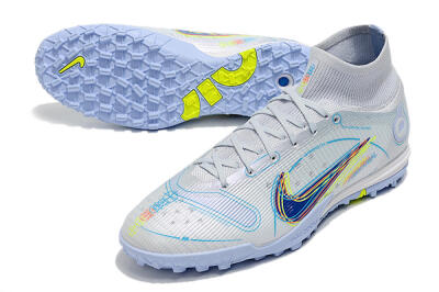Men's Nike Mercurial Superfly 8 Elite TF Artificial Turf High-Tops Football Shoes - White/Blue/Yellow
