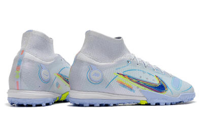 Men's Nike Mercurial Superfly 8 Elite TF Artificial Turf High-Tops Football Shoes - White/Blue/Yellow