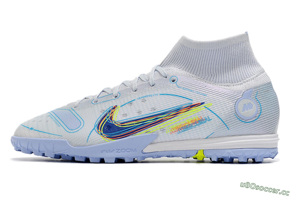 Men's Nike Mercurial Superfly 8 Elite TF Artificial Turf High-Tops Football Shoes - White/Blue/Yellow 0