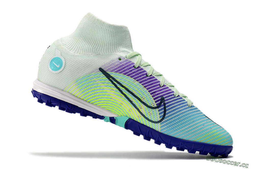 Men's Nike Mercurial Superfly 8 Elite TF Artificial Turf High-Tops Football Shoes - Jade/Yellow/Purple 4