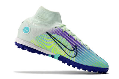 Men's Nike Mercurial Superfly 8 Elite TF Artificial Turf High-Tops Football Shoes - Jade/Yellow/Purple