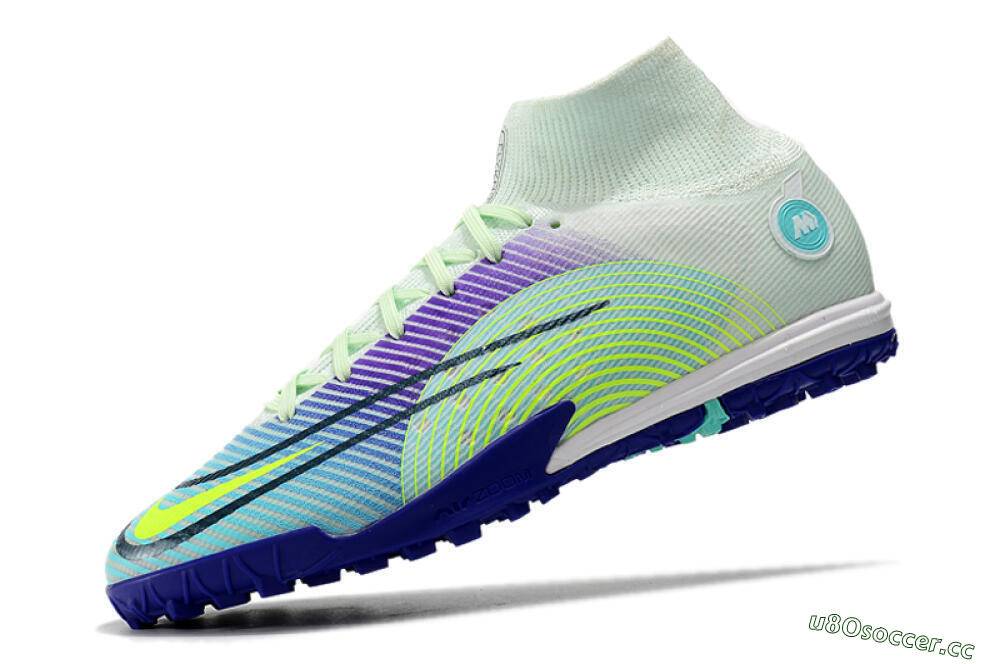 Men's Nike Mercurial Superfly 8 Elite TF Artificial Turf High-Tops Football Shoes - Jade/Yellow/Purple 5