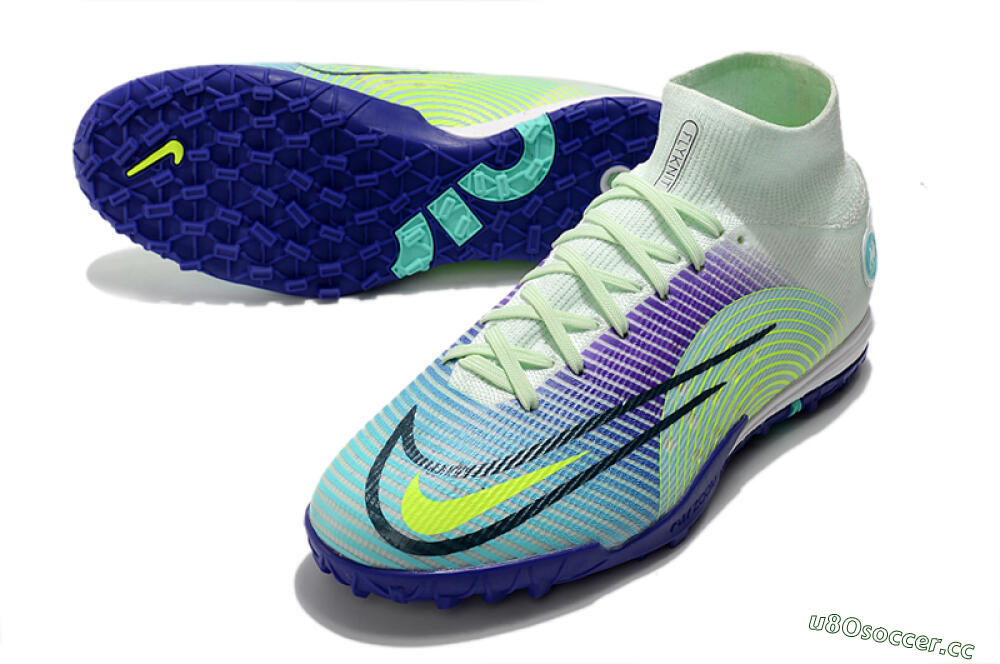 Men's Nike Mercurial Superfly 8 Elite TF Artificial Turf High-Tops Football Shoes - Jade/Yellow/Purple 3