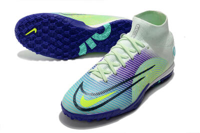 Men's Nike Mercurial Superfly 8 Elite TF Artificial Turf High-Tops Football Shoes - Jade/Yellow/Purple