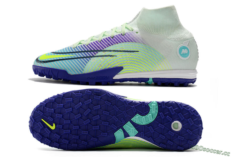 Men's Nike Mercurial Superfly 8 Elite TF Artificial Turf High-Tops Football Shoes - Jade/Yellow/Purple 1