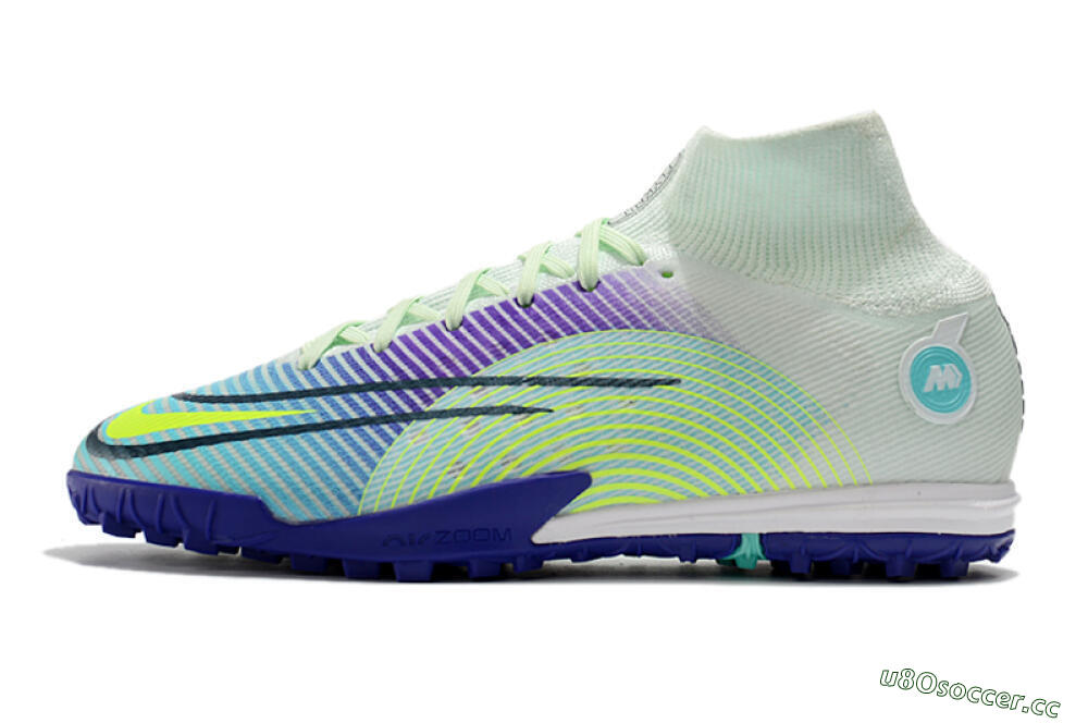 Men's Nike Mercurial Superfly 8 Elite TF Artificial Turf High-Tops Football Shoes - Jade/Yellow/Purple 0