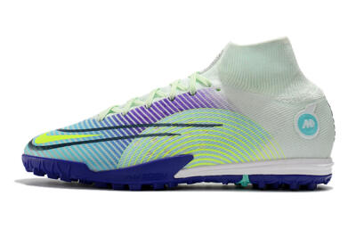 Men's Nike Mercurial Superfly 8 Elite TF Artificial Turf High-Tops Football Shoes - Jade/Yellow/Purple