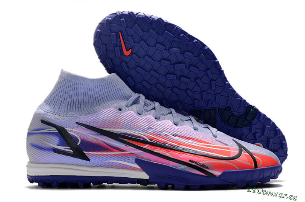 Men's Nike Mercurial Superfly 8 Elite TF Artificial Turf High-Tops Football Shoes - Blue/Red/Black 2
