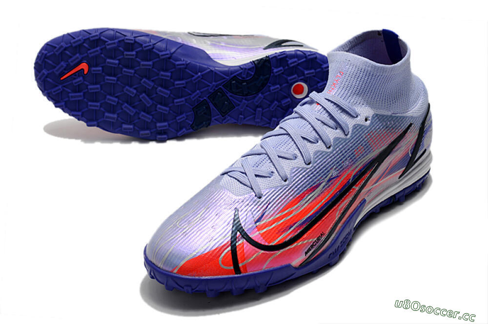 Men's Nike Mercurial Superfly 8 Elite TF Artificial Turf High-Tops Football Shoes - Blue/Red/Black 3