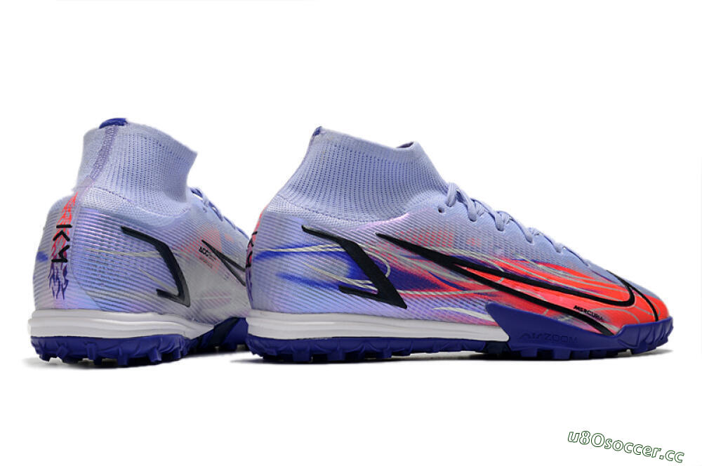 Men's Nike Mercurial Superfly 8 Elite TF Artificial Turf High-Tops Football Shoes - Blue/Red/Black 6